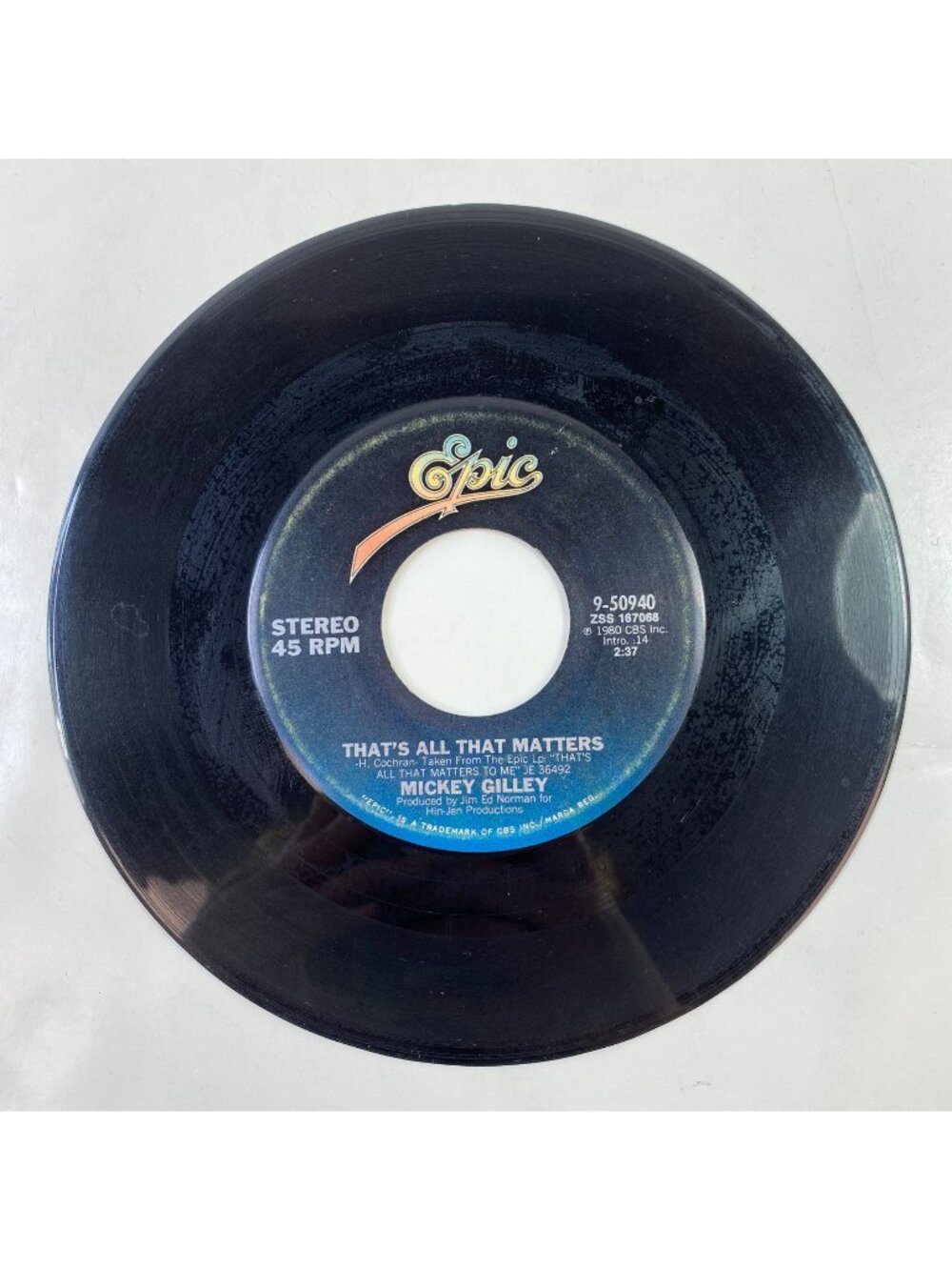 Vintage Epic Records 45 RPM Vinyl Mickey Gilley "That's All That Matters" 1980
